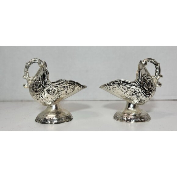 Other - Vintage Silver Plate Salt Scuttle Bowl Roses Design 2.5” – No Spoon Set of 2